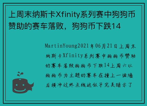 上周末纳斯卡Xfinity系列赛中狗狗币赞助的赛车落败，狗狗币下跌14 